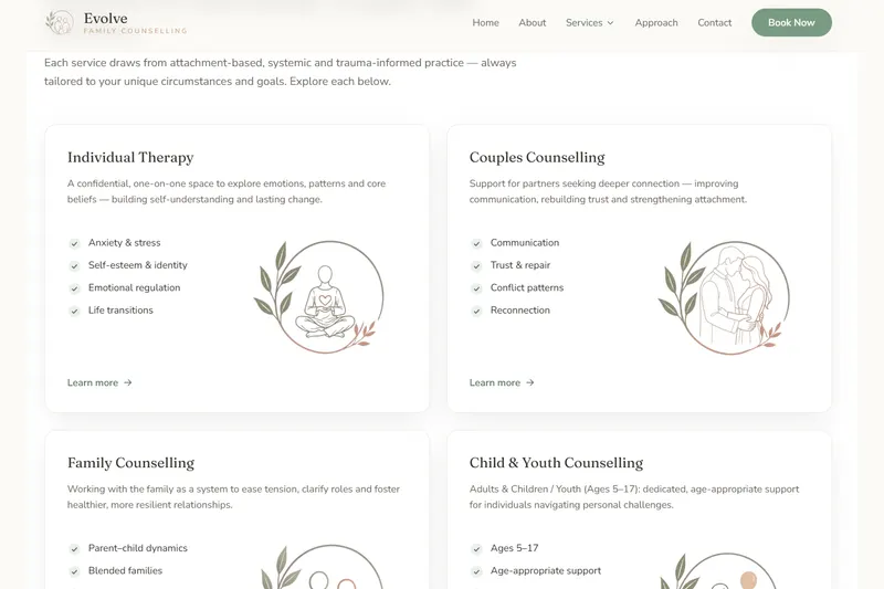 Evolve Family Counselling website preview 2 of 10